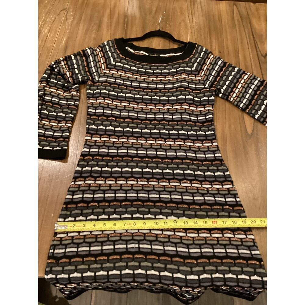 Laundry Shelli Segal Wool Metallic Neutral Knit Stripe Long Sleeve Sweater Dress - Picture 7 of 13